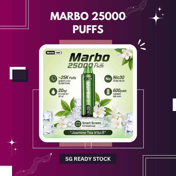 Marbo 25000 Puffs Disposable Vape device showing smart LED screen display