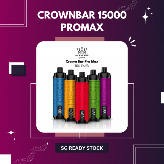 Al Fakher Crown Bar 15000 Pro Max disposable vape with LED display screen showing shisha flavors