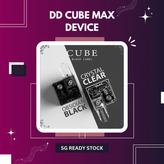 DD Cube Max Device smart vape pod with LED screen showing universal pod adapters