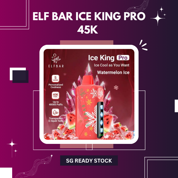 Elf Bar Ice King Pro 45k disposable vape device showcasing sleek design and transparent tank
