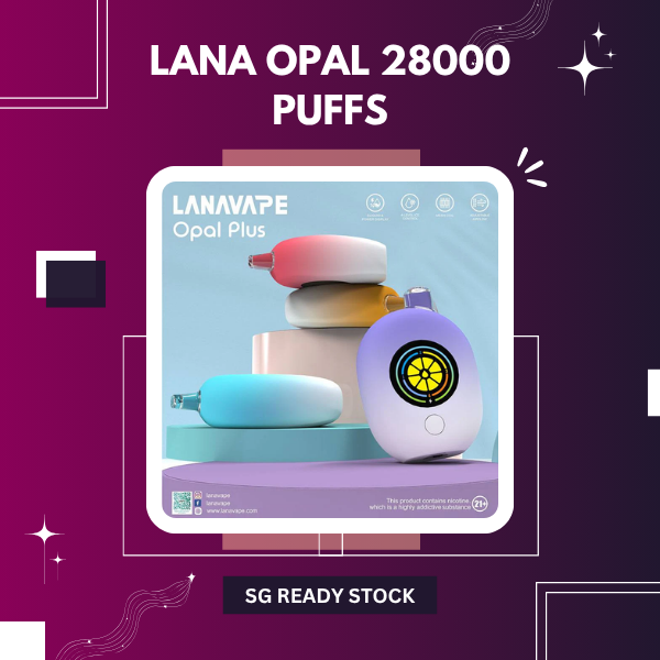 Lana Opal Plus 28000 Puffs disposable vape device with smart LED display screen.