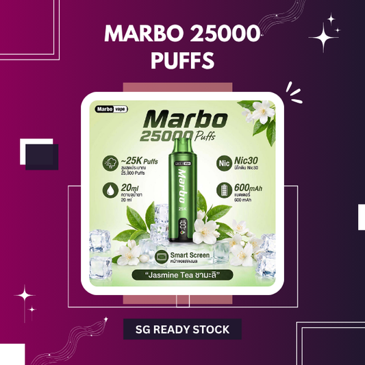 Marbo 25000 Puffs Disposable Vape device showing smart LED screen display