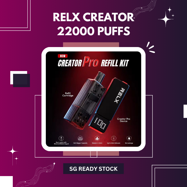 RELX Creator 22000 Puffs vape device highlighting the interactive pixel emoji screen and black modular block chassis