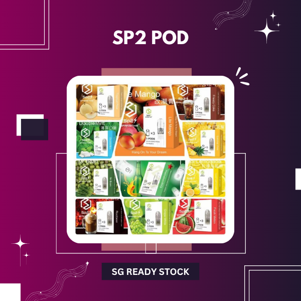 Pack of authentic SP2 Pods showing the premium 2ml e-liquid capacity cartridge and retail packaging.