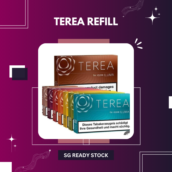 Terea refill tobacco sticks pack and carton showcasing authentic packaging for IQOS ILUMA induction devices.
