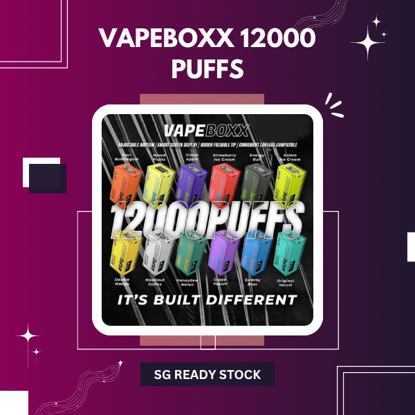 Vapeboxx 12000 Puffs disposable vape device in Singapore featuring futuristic container design
